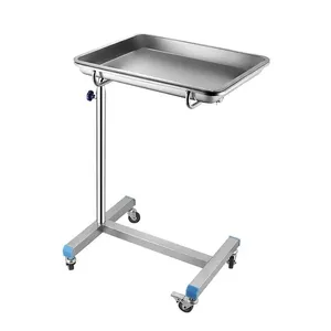 Hot Selling Hospital Instrument Height Adjustable Medical Stainless Steel Tray Table Mayo Trolley