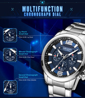 Montre-bracelet chronographe à quartz pour homme, multi-sub-cadrans, affichage de la date, bracelet en acier inoxydable, sport, affaires, usage quotidien