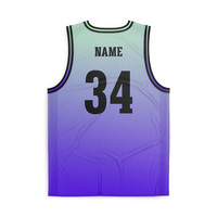 Maillot de basket Healy 34 sublimé, col en V, sans manches, en mesh, unisexe adulte, imprimé dégradé violet-vert, léger