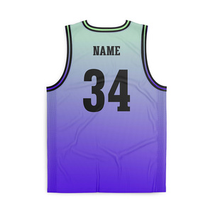 Maillot de basket Healy 34 sublimé, col en V, sans manches, en mesh, unisexe adulte, imprimé dégradé violet-vert, léger - Product Image 2