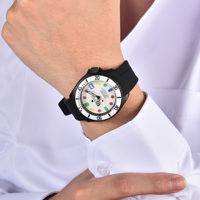 Montre de plongée automatique noire personnalisée pour hommes, boîtier en acier inoxydable de 42mm, cristal de saphir synthétique, bracelet en cuir coloré