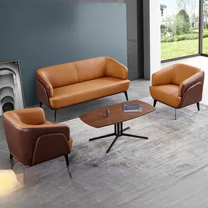 Nordic set sofa tiga kursi, furnitur sofa kulit untuk kantor