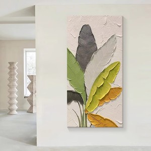 Peinture à l'huile peinte à la main, texture de feuille de bananier, art abstrait contemporain, effet 3D, art mural pour salon, entrée, couloir - Product Image 2