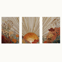 HAOWAI OEMODM Lot de 3 tableaux muraux Boho Céleste Soleil, Affiches d'art linéaire Fleurs sauvages en terre cuite, Décoration chaleureuse Cottagecore pour chambre et salon