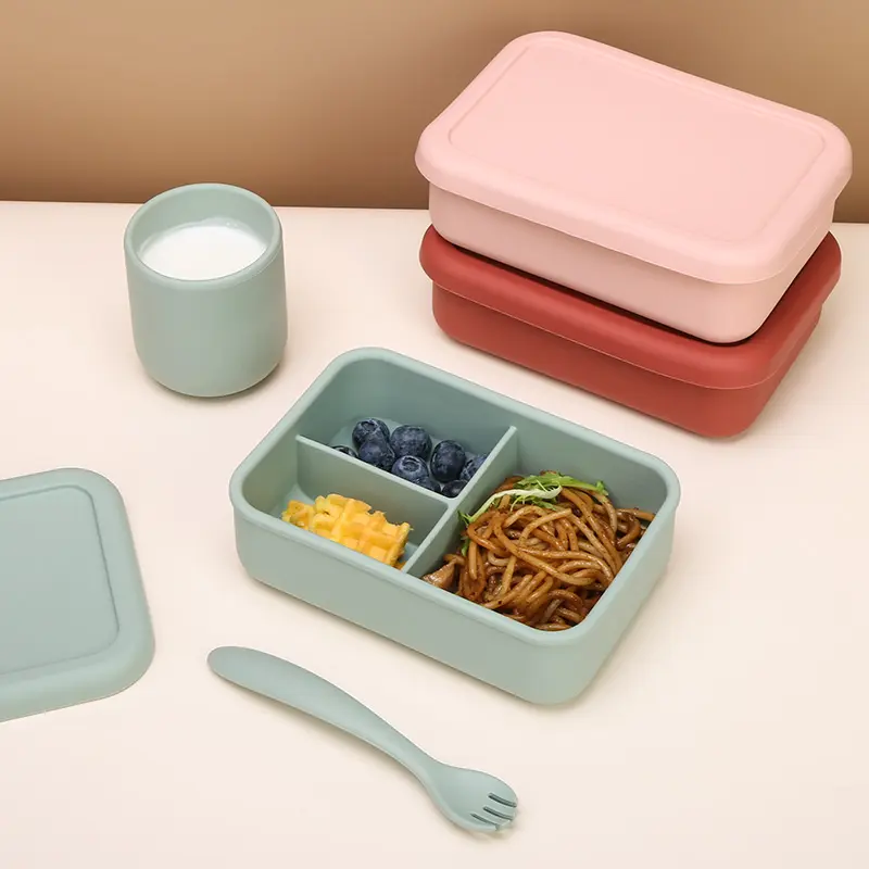 Contenedor de almacenamiento de aperitivos de silicona sin BPA de grado alimenticio personalizado chico ensalada a prueba de fugas silicona almuerzo Bento caja fuerte