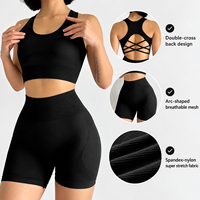 Ensemble de yoga sans couture pour femme avec logo personnalisé, 2 pièces, tenue de sport, soutien-gorge de sport à dos croisé, short de yoga taille haute