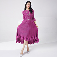 Haute qualité femmes élégantes grande taille tenue décontractée plissée mode Style ample irrégulière à volants Stretch confort Empire été