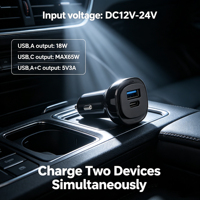 Cargador de Coche de 65W, Marca Privada, Embalaje OEM, Compacto, con Carcasa Personalizada, Impresión en Serigrafía, Cables de Datos Incluidos Bajo Pedido, Adaptador para Coche