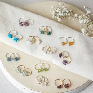 jewelry Amethyst quartz rose quartz Raw Hoop Earrings Genuine Rough Gemstone chips Crystal Healing earrings