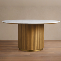 Table à manger en bois massif moderne artisanale avec plateau en marbre, table à manger ronde, mobilier de restaurant
