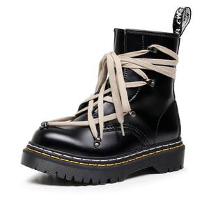 Bottes d'hiver pour homme en cuir véritable à lacets, style <span class=keywords><strong>moto</strong></span>, coupe basse, motif étoile à cinq branches, collection transfrontalière RO - Product Image 1