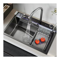 OEM Sus 304 acier inoxydable noir cascade de pluie volante évier de cuisine ménager intelligent organisateur de luxe étagère de rangement pour vaisselle