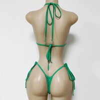 Ensemble Bikini Exotique Deux Pièces en Nylon Sur Mesure, Haut et String, Tenue de Danse Scène Sexy pour Femme avec Strass AB Dorés