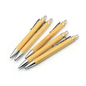 Promotional Gift <b>Retractable</b> Bamboo <b>Pen</b> 1mm Black Blue Sustainable Ballpoint <b>Pen</b> With LOGO - Product Image 1