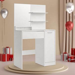 Miroir de <span class=keywords><strong>maquillage</strong></span> en bois Table de <span class=keywords><strong>maquillage</strong></span> de bureau pour femmes Vanité Table cosmétique moderne avec étagères Coiffeuse avec miroir - Product Image 1