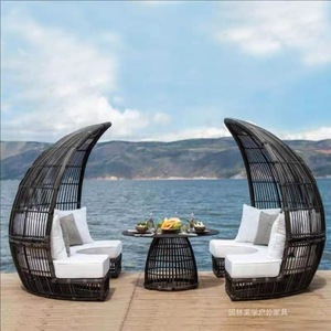 All Wicker Daybed Patio Furniture Outdoor Bed Rattan Round <b>Sunbed</b> with Canopy Beach <b>Sunbed</b> Beach Daybed - Product Image 2