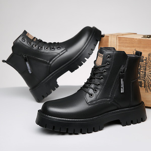 Botas Martin para Hombre, Estilo Sólido, Punta Redonda, Cuero Genuino, Forro de Felpa, Suela de Goma que Aumenta la Altura - Product Image 2