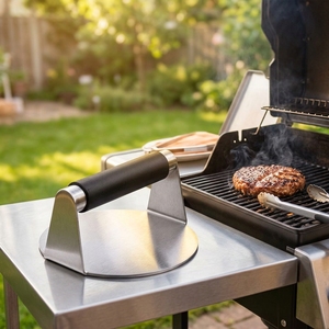 Alat Penekan <span class=keywords><strong>Burger</strong></span> Anti Lengket dari Baja Tahan Karat dengan Gagang Anti Panas - Product Image 1