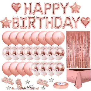 DJTSN vendita di alta qualità in oro rosa buon compleanno palloncino vestito forniture per feste Set di decorazioni per la pioggia