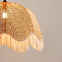 Abat-jour à franges, style bohème naturel, lampe suspendue artisanale en rotin tressé, forme coquille Saint-Jacques avec pompon, pour la décoration de bars et restaurants