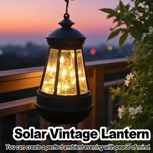 Lámpara Solar Retro, Luces de Paisaje Blanco Cálido, <span class=keywords><strong>Velas</strong></span> Impermeables <span class=keywords><strong>para</strong></span> Exteriores, Faroles, Jardín, Decoración de Patio, Portátil - Product Image 2
