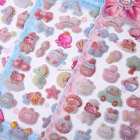 Autocollants 3D en relief floqués, mignons et doux, en forme d'animaux et de desserts, parfaits pour les cadeaux faits main DIY pour enfants, vente en gros
