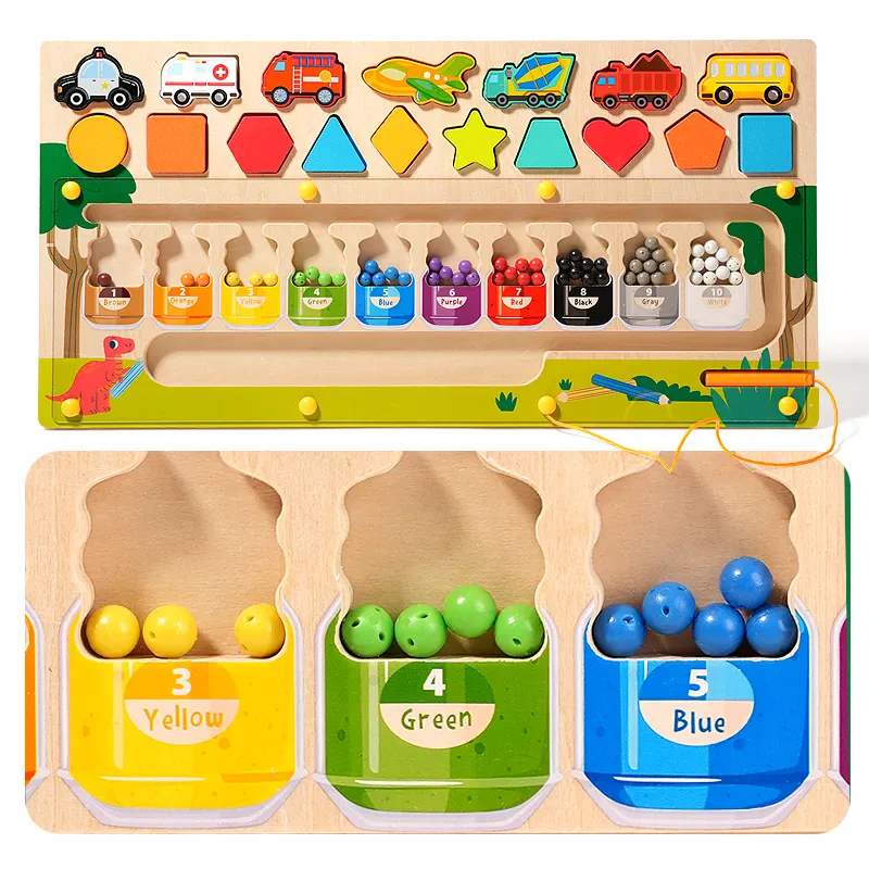 Apprendimento prescolare numero colorato Puzzle ordinamento in legno giocattoli per bambini 3 in 1 labirinto magnetico Montessori