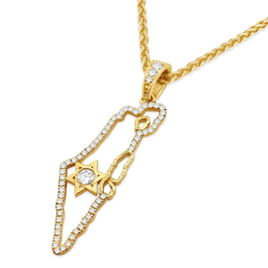 Venta al por mayor barata 18K oro diamantes Israel collar <span class=keywords><strong>mapa</strong></span> colgante con estrella de David hipoalergénico Acero inoxidable encanto collar - Product Image 1
