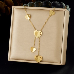 Gold Plated Heart Shape Tassel Chain Pendant Stainless Steel Clavicle Necklace Daily Wear Gift Jewelry - Product Image 1