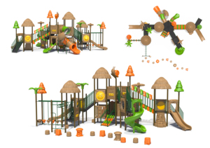 Équipement de jeu extérieur pour enfants, structure de jeu en paille pour jardin commercial avec toboggans tubulaires pour parc et maternelle - Product Image 4