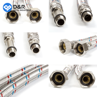 Tuyau tressé en acier inoxydable D&R 201, filetage de diamètre égal 1/2\", 20~100 cm, tuyau flexible d'alimentation en eau pour la plomberie générale