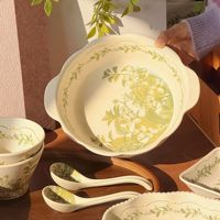 [Chun Ye Mo Li] Assiette en céramique élégante style vintage, motif végétal, compatible micro-ondes, Nouvelle Collection 2026