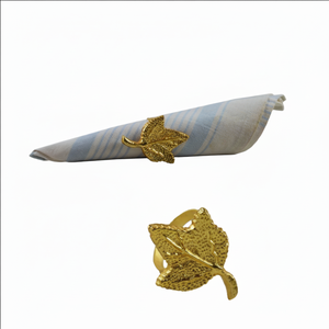 Rond de serviette en métal Rond de serviette fait à la main Finition dorée Décoration de table et accessoires en forme de feuille colorée fantaisie - Product Image 1