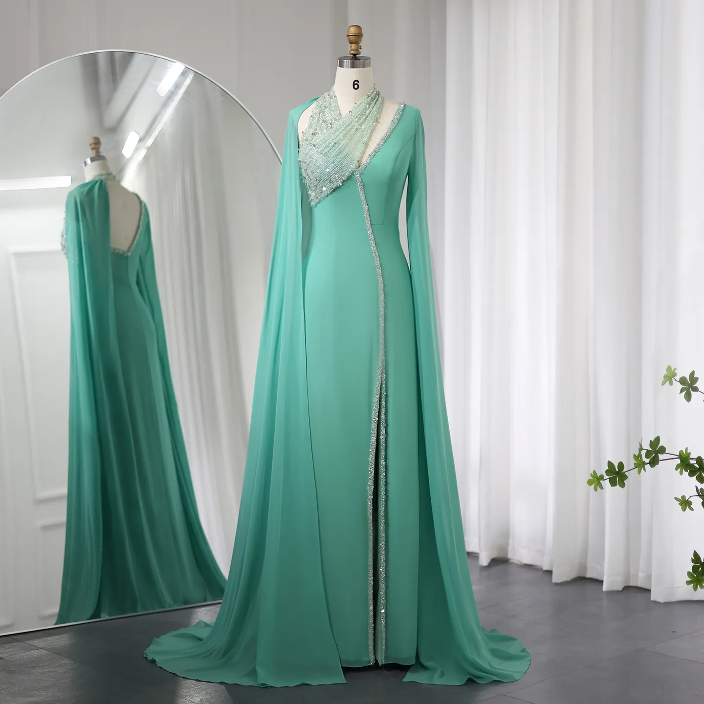 Sharon Said SS474 Turquoise Green Chiffon Dubai Evening Dress Luxury Beaded Arabic Women Wedding Party Gowns