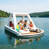 Bateau de fête flottant gonflable d'extérieur avec auvent, ponton aquatique multi-personnes pour la mer et le lac, bateau catamaran