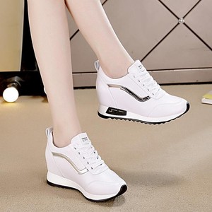 Sneakers <span class=keywords><strong>sportive</strong></span> nere alla moda <span class=keywords><strong>con</strong></span> lacci, <span class=keywords><strong>zeppa</strong></span> nascosta, plateau rialzato, traspiranti, <span class=keywords><strong>con</strong></span> strisce metalliche, <span class=keywords><strong>scarpe</strong></span> casual da donna - Product Image 3