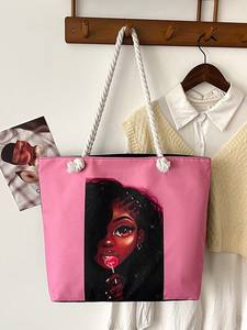 Sac fourre-tout classique rétro en toile pour femme, <span class=keywords><strong>grande</strong></span> capacité, doublure en polyester, imprimé dessin animé, fermeture éclair, sac pratique et polyvalent - Product Image 5