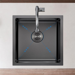 Fregadero de cocina pequeño negro de acero inoxidable de un solo cuenco de 44x44 para espacios pequeños - Product Image 2