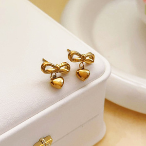 Collar de Joyería de Moda para Mujer, Collar con Colgante de Corazón <span class=keywords><strong>en</strong></span> Forma de Lazo Dorado, Acero Inoxidable, Mariposa, Venta al por Mayor - Product Image 5