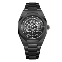 Luxuriöse Herren-Skelett-Mechanikuhr mit Edelstahlgehäuse und -armband Hochwertige Business-Sport-Automatikuhr
