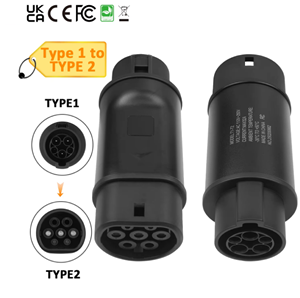 Adaptateur de chargeur EV Premium Type 1 mâle vers Type 2 femelle 32A 110-240V, connecteur de charge haute sécurité UL94V-0 ignifuge - Product Image 1