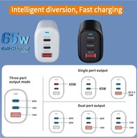 Pengisi Daya Cepat Berkualitas Tinggi PD 65W Bahan PC Anti-Api Port USB-C Ganda USB-A QC3.0 5V/3A Bersertifikasi CE/Rohs Earphone