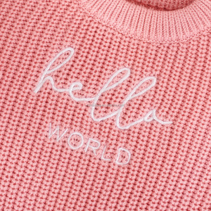 Maglione Ricamato 'Hello World' e Fascia per Capelli Mimixiong, Aggiungi il Nome per un Tocco Personale, Confezione Regalo per Neonata 100% Cotone - Product Image 5