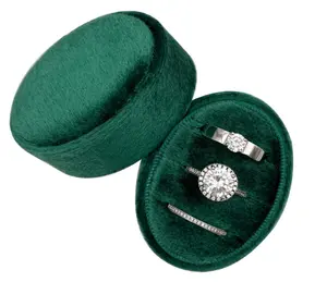 2024 custom-made trendy chic elegant velvet green necklace ring box in oval shape for proposal