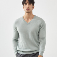 100% Kasmir Murni Musim Gugur Musim Dingin 2025 Sweater Pria Kerah V Lengan Panjang Longgar Kasual Rajutan Warna Solid Ketahanan Warna Tinggi