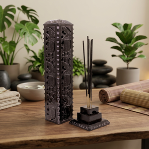Porte-encens en pierre sculptée à la main, style Art Déco, 2 pièces, avec support pour bâtonnets et brûleur, pour anniversaire, maison, méditation, décoration de temple - Product Image 2