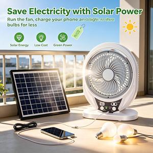 Ventilateur solaire domestique en stock, rechargeable, avec fonction de retour et de remplacement, et batterie externe intégrée - Product Image 1