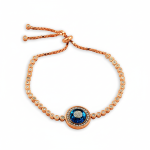 <b>Rose</b> <b>Gold</b> P. 925K Sterling Silver Micro Pave Blue Evil Eye Bracelet - Product Image 2