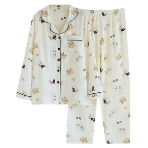 2024 printemps/automne <span class=keywords><strong>femmes</strong></span> pyjamas 100% coton dessin animé chat imprimer <span class=keywords><strong>ménage</strong></span> <span class=keywords><strong>femmes</strong></span> pyjamas été vêtements <span class=keywords><strong>de</strong></span> nuit vêtements <span class=keywords><strong>de</strong></span> nuit - Product Image 4