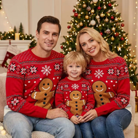 Pull tricoté de Noël douillet 100 % acrylique, chaud et doux, imprimé bonhomme en pain d'épices et flocon de neige, anti-boulochage, respirant